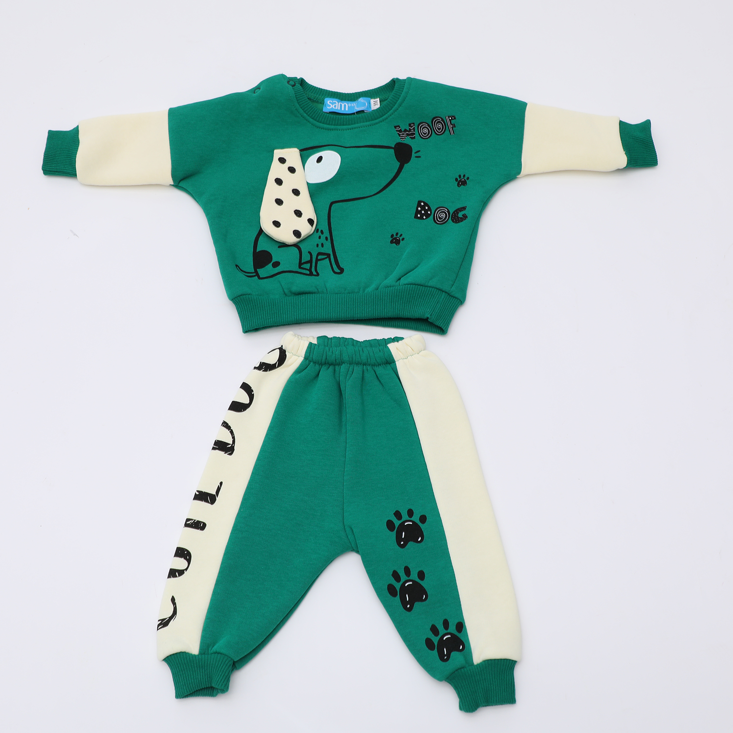 Παιδικά/Baby/Ρούχα/Σετ SAM 0-13 - Βρεφικό σετ φόρμας SAM 0-13 WOOF DOG πράσινο εκρού