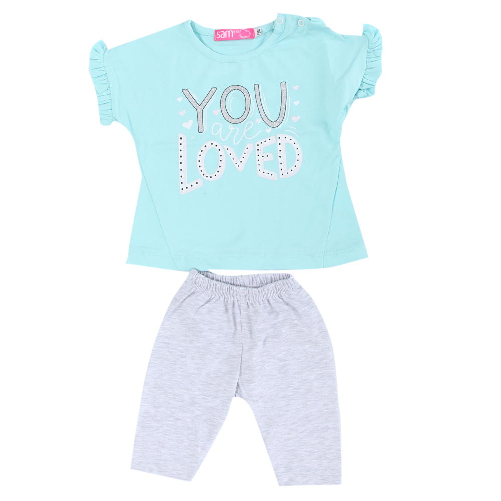 Παιδικά/Baby/Ρούχα/Σετ SAM 0-13 - Βρεφικό σετ από μπλούζα και κολάν SAM 0-13 YOU ARE LOVED μπλε γκρι