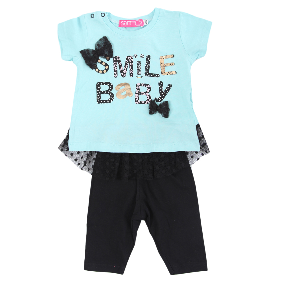 Παιδικά/Baby/Ρούχα/Σετ SAM 0-13 - Βρεφικό σετ από μπλούζα και κολάν SAM 0-13 SMILE BABY γαλάζιο μαύρο