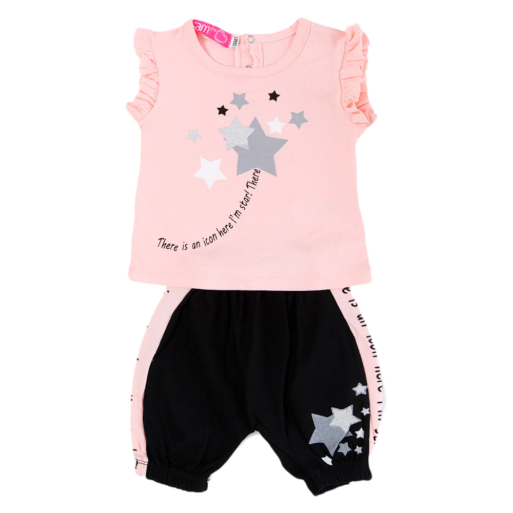 Παιδικά/Baby/Ρούχα/Μπλούζες SAM 0-13 - Βρεφικό σετ από μπλούζα και βερμούδα SAM 0-13 ΑΣΤΕΡΙΑ ροζ μαύρο