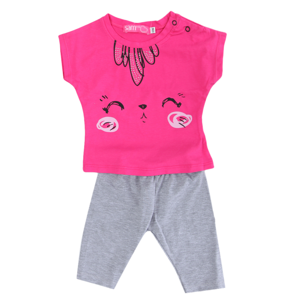 Παιδικά/Baby/Ρούχα/Σετ SAM 0-13 - Βρεφικό σετ από μπλούζα και κολάν SAM 0-13 ροζ γκρι