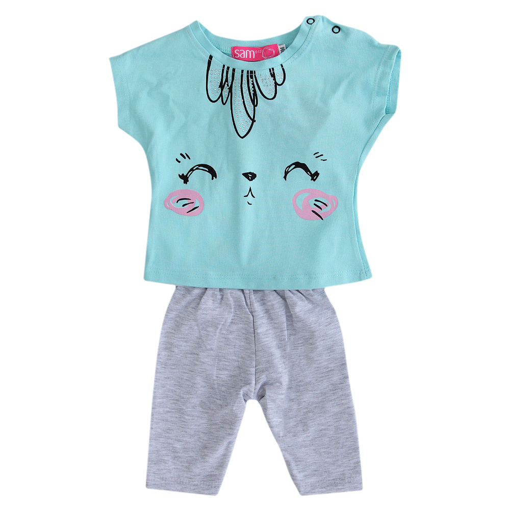 Παιδικά/Baby/Ρούχα/Σετ SAM 0-13 - Βρεφικό σετ από μπλούζα και κολάν SAM 0-13 βεραμάν γκρι