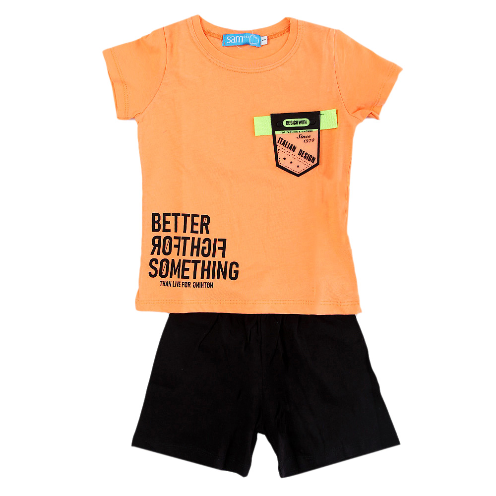 SAM 0-13 Παιδικό σετ από μπλούζα και σορτσάκι SAM 0-13 BETTER FIGHT FOR SAMETHING πορτοκαλί μαύρο