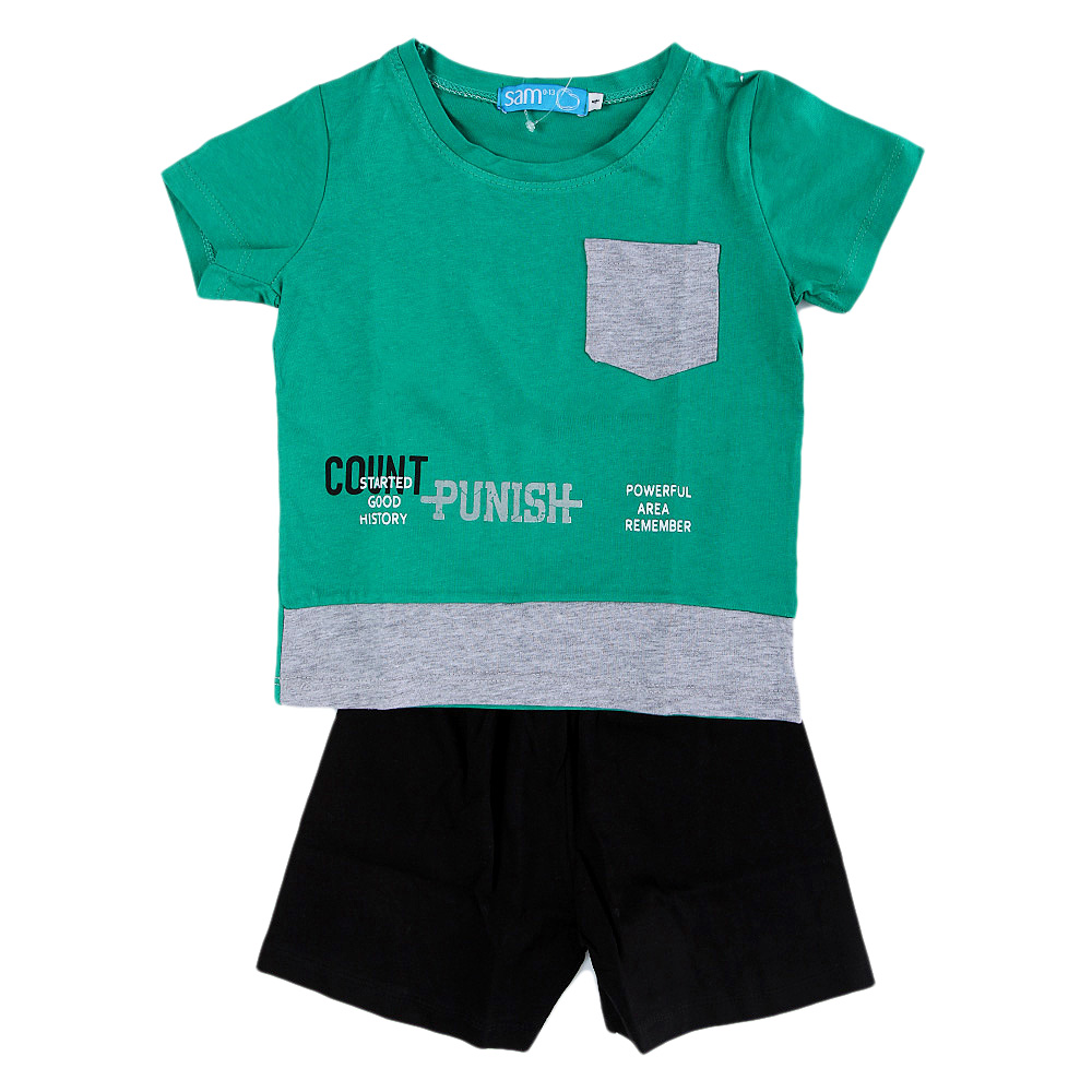 SAM 0-13 Παιδικό σετ από μπλούζα και σορτσάκι SAM 0-13 COUNT PUNISH πράσινο μαύρο