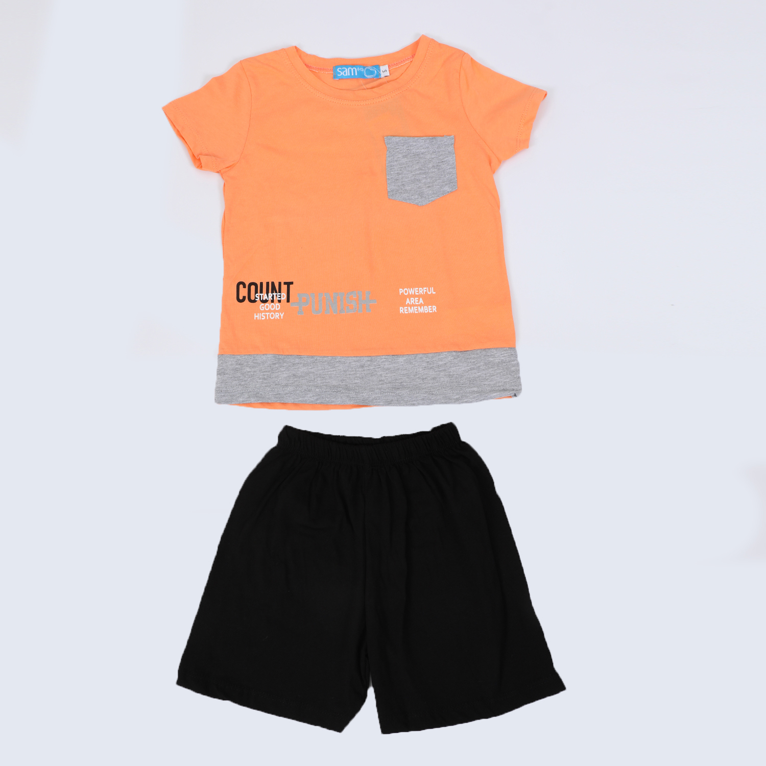 Παιδικά/Baby/Ρούχα/Σετ SAM 0-13 - Παιδικό σετ από μπλούζα και σορτσάκι SAM 0-13 COUNT PUNISH πορτοκαλί μαύρο