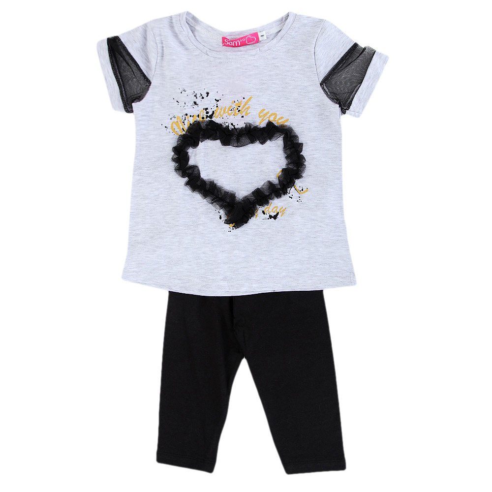 Παιδικά/Girls/Ρούχα/Μπλούζες Κοντομάνικες-Αμάνικες SAM 0-13 - Παιδικό σετ από μπλούζα και κολάν SAM 0-13 NICE WITH YOU μαύρο γκρι