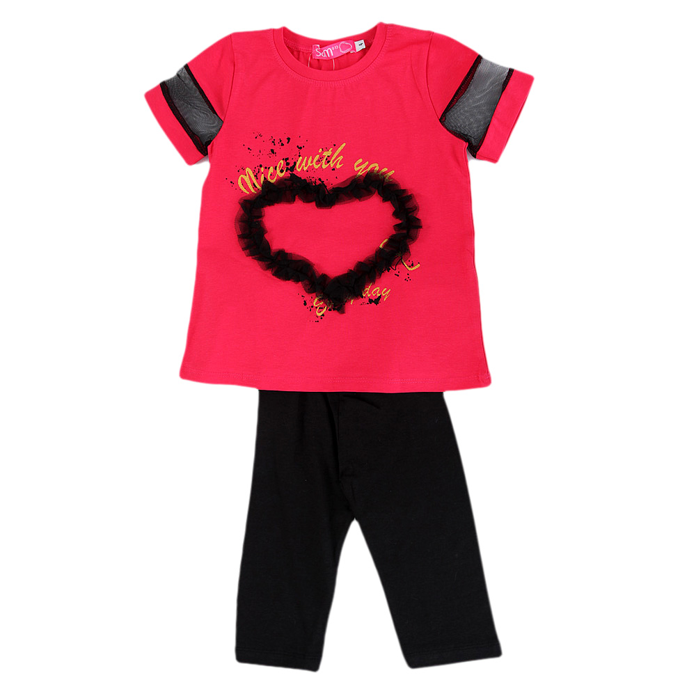 Παιδικά/Girls/Ρούχα/Μπλούζες Κοντομάνικες-Αμάνικες SAM 0-13 - Παιδικό σετ από μπλούζα και κολάν SAM 0-13 NICE WITH YOU φούξια μαύρο