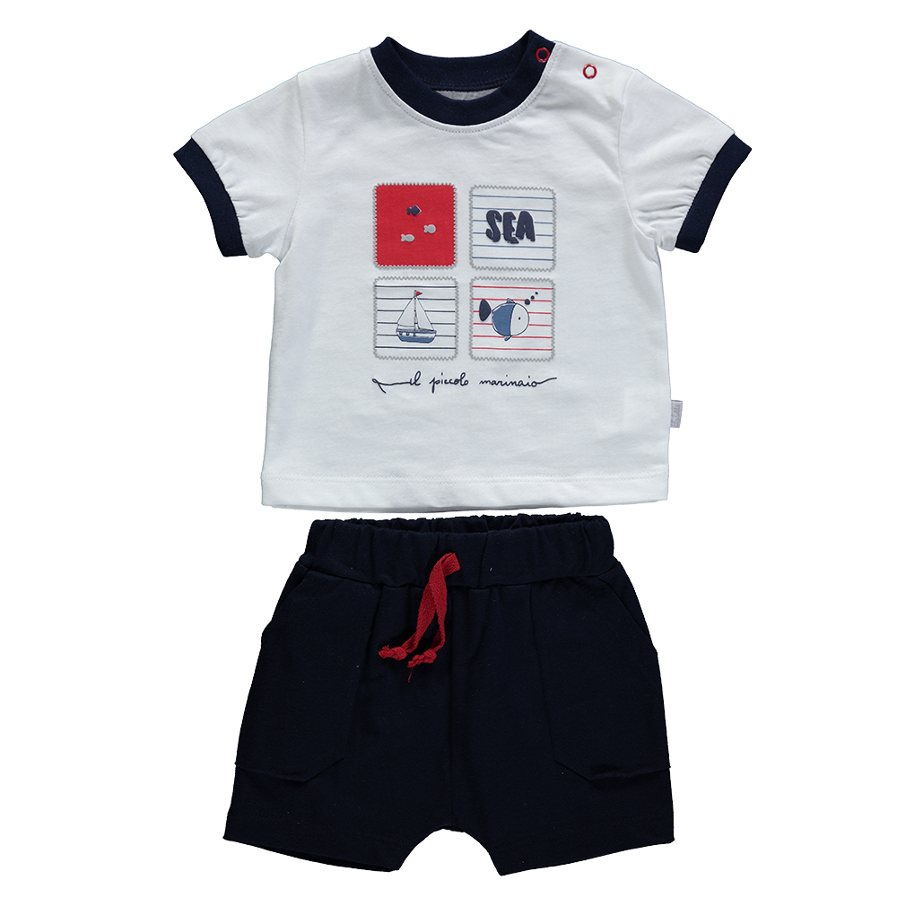 Παιδικά/Baby/Ρούχα/Σετ SAM 0-13 - Βρεφικό σετ από μπλούζα και σορτσάκι SAM 0-13 SEA λευκό μπλε