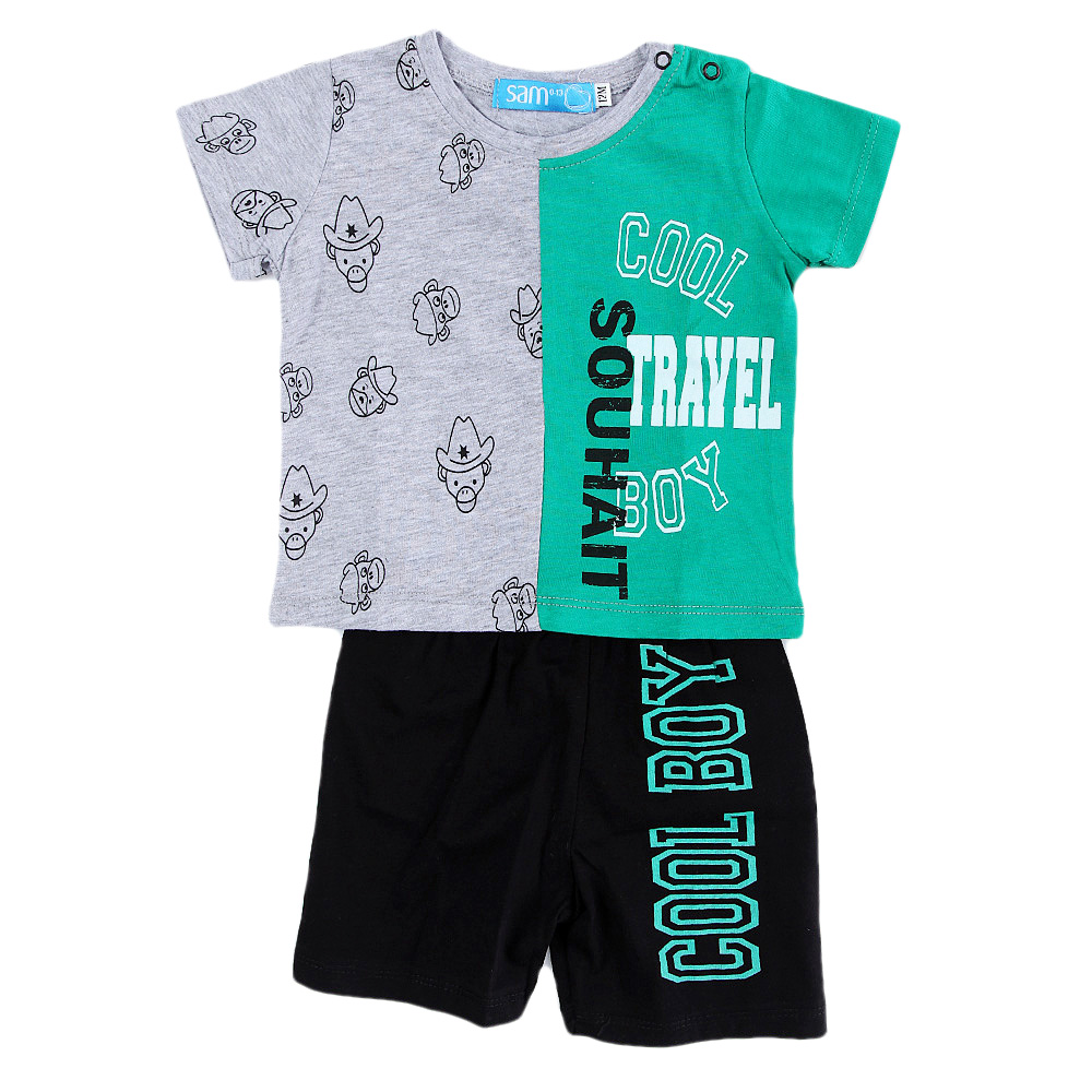 Παιδικά/Baby/Ρούχα/Σετ SAM 0-13 - Βρεφικό σετ από μπλούζα και σορτσάκι SAM 0-13 COOL TRAVEL BOY γκρι πράσινο