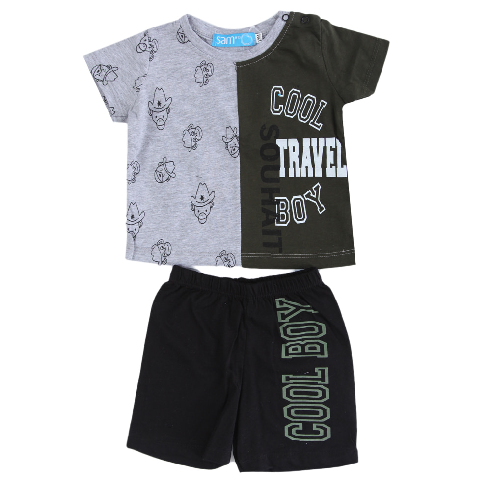 Παιδικά/Baby/Ρούχα/Σετ SAM 0-13 - Βρεφικό σετ από μπλούζα και σορτσάκι SAM 0-13 COOL TRAVEL BOY γκρι μαύρο