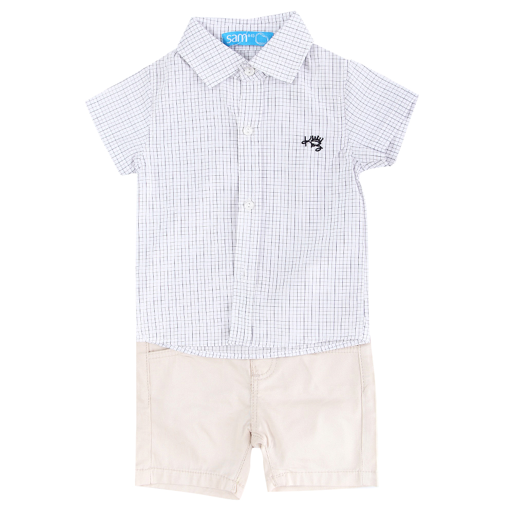 Παιδικά/Baby/Ρούχα/Σετ SAM 0-13 - Βρεφικό σετ από σορτς και πουκάμισο SAM 0-13 εκρού