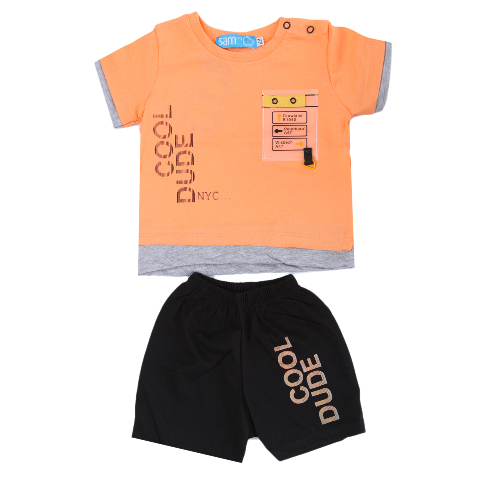 Παιδικά/Baby/Ρούχα/Σετ SAM 0-13 - Βρεφικό σετ από μπλούζα και σορτσάκι SAM 0-13 COOL DUDE πορτοκαλί μαύρο