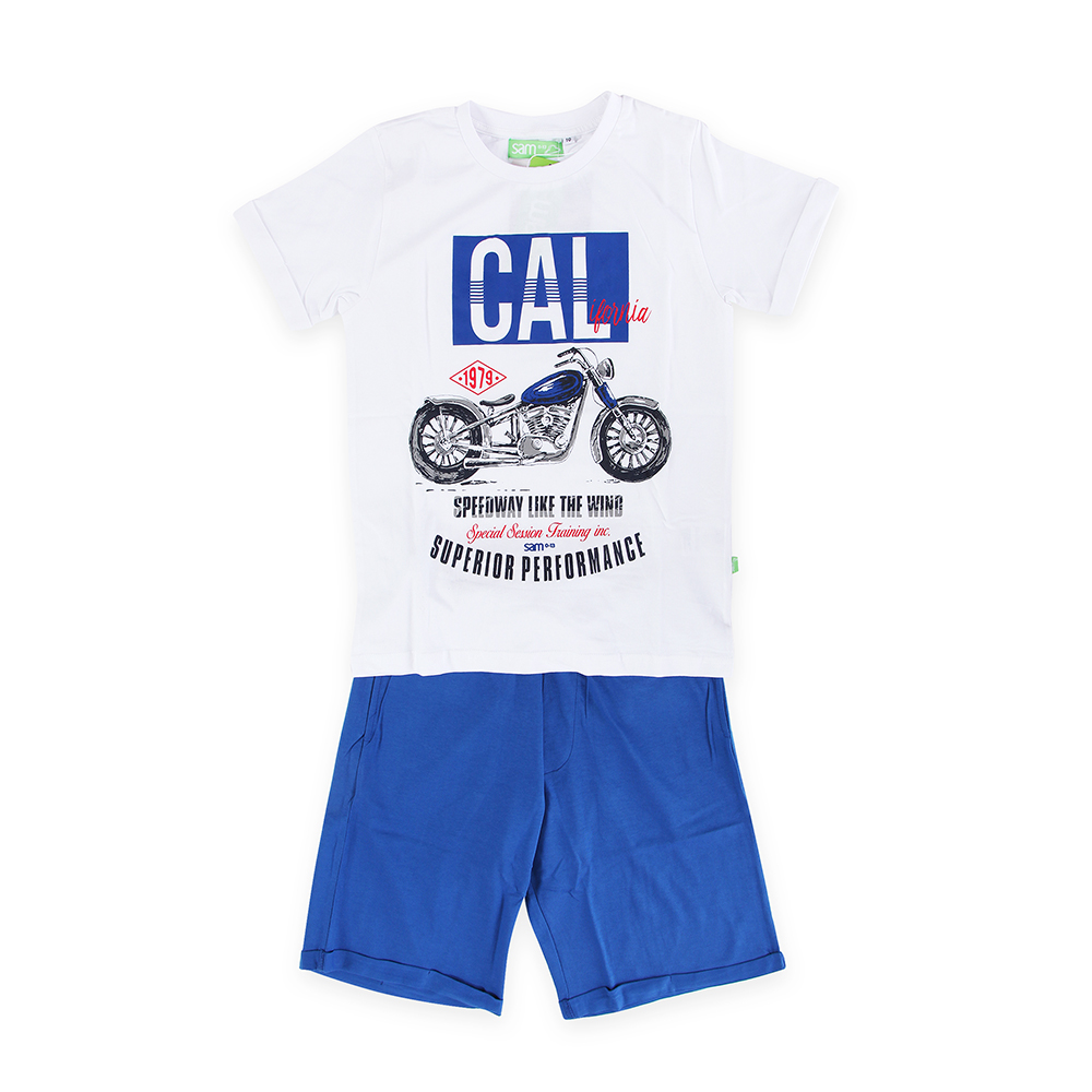 Παιδικά/Baby/Ρούχα/Σετ SAM 0-13 - Παιδικό σετ από μπλούζα και σορτσάκι SAM 0-13 CALifornia λευκό μπλε