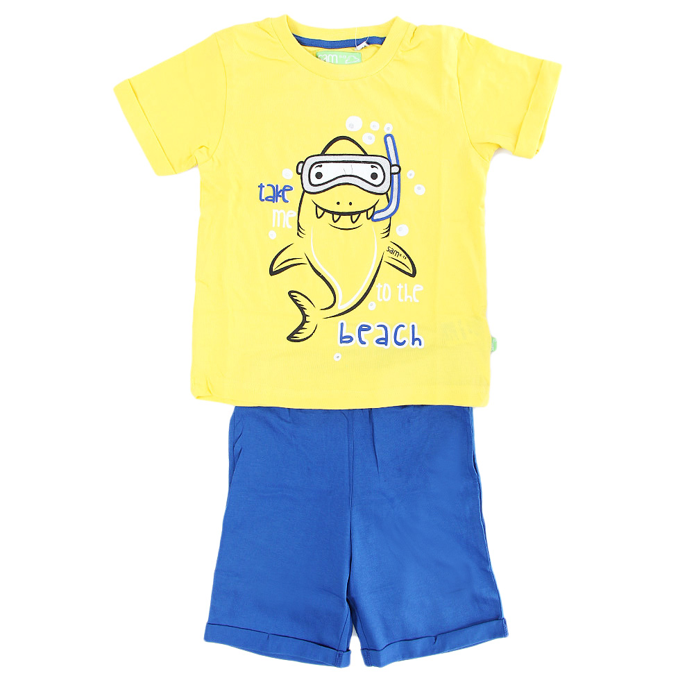 Παιδικά/Boys/Ρούχα/Σετ SAM 0-13 - Παιδικό σετ από μπλούζα και σορτσάκι SAM 0-13 TAKE ME TO THE BEACH κίτρινο μπλε