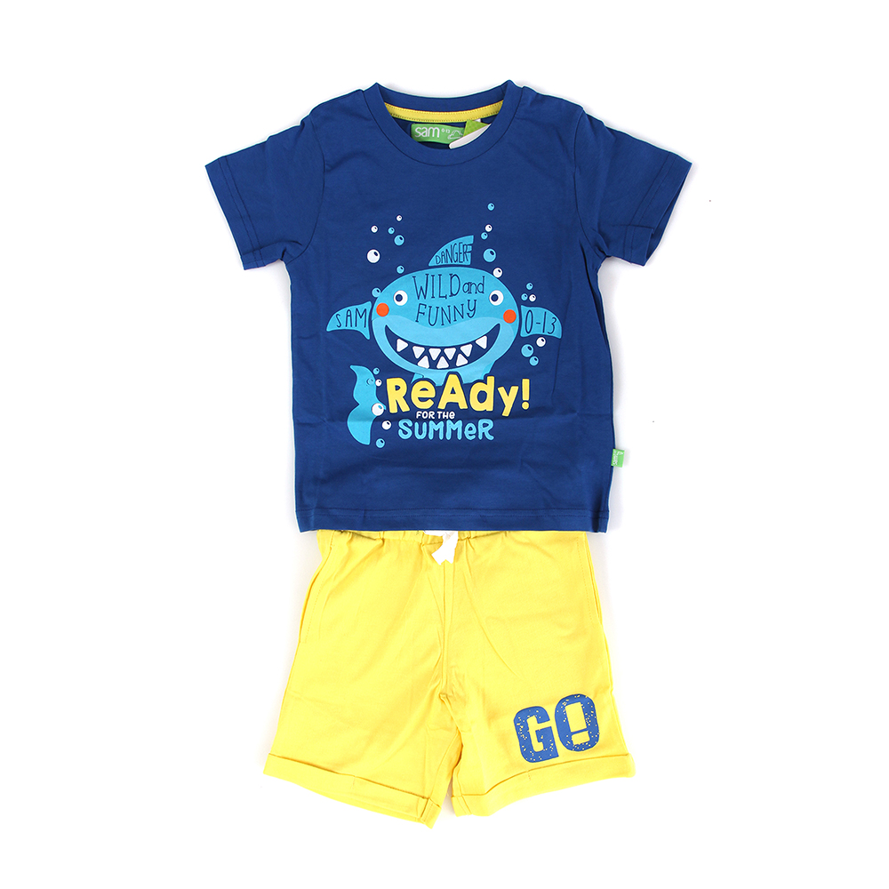 Παιδικά/Baby/Ρούχα/Σετ SAM 0-13 - Παιδικό σετ από μπλούζα και σορτσάκι SAM 0-13 WILD AND FUNNY μπλε κίτρινο