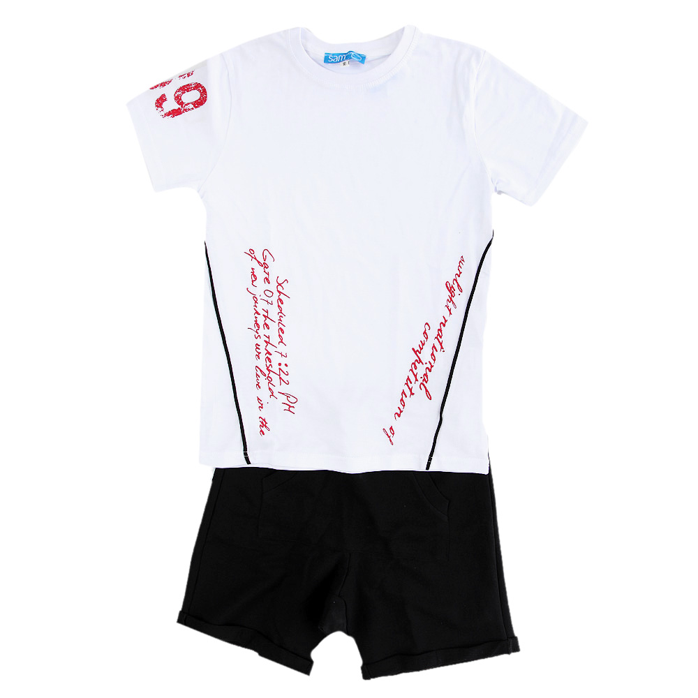 Παιδικά/Boys/Ρούχα/Σετ SAM 0-13 - Παιδικό σετ από μπλούζα και σορτσάκι SAM 0-13 λευκό μάυρο