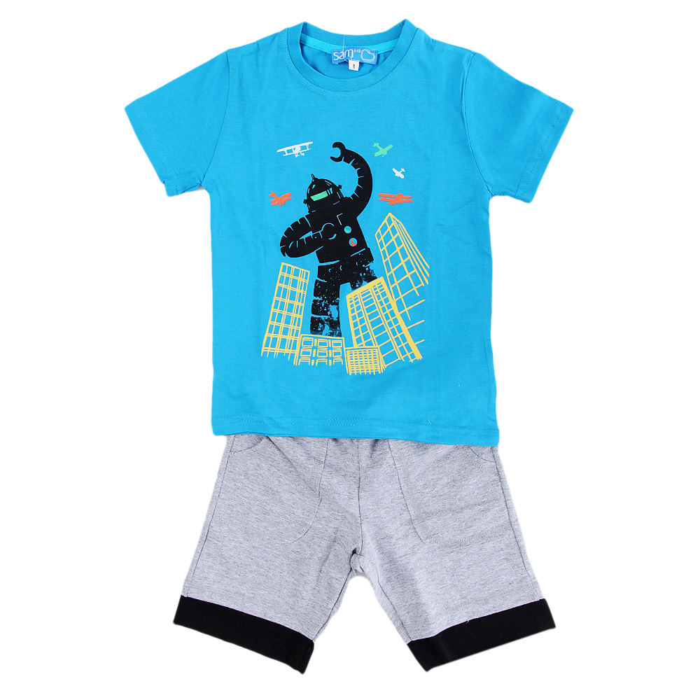 Παιδικά/Boys/Ρούχα/Σετ SAM 0-13 - Παιδικό σετ από μπλούζα και σορτσάκι SAM 0-13 μπλε γκρι