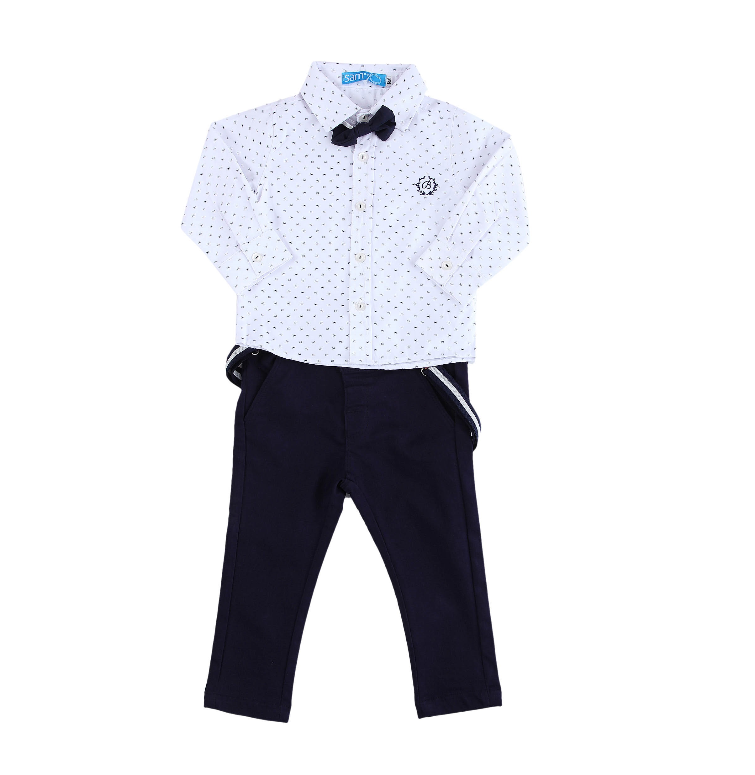 Παιδικά/Baby/Ρούχα/Σετ SAM 0-13 - Παιδικό σετ από πουκάμισο και παντελόνι SAM 0-13 λευκό μπλε