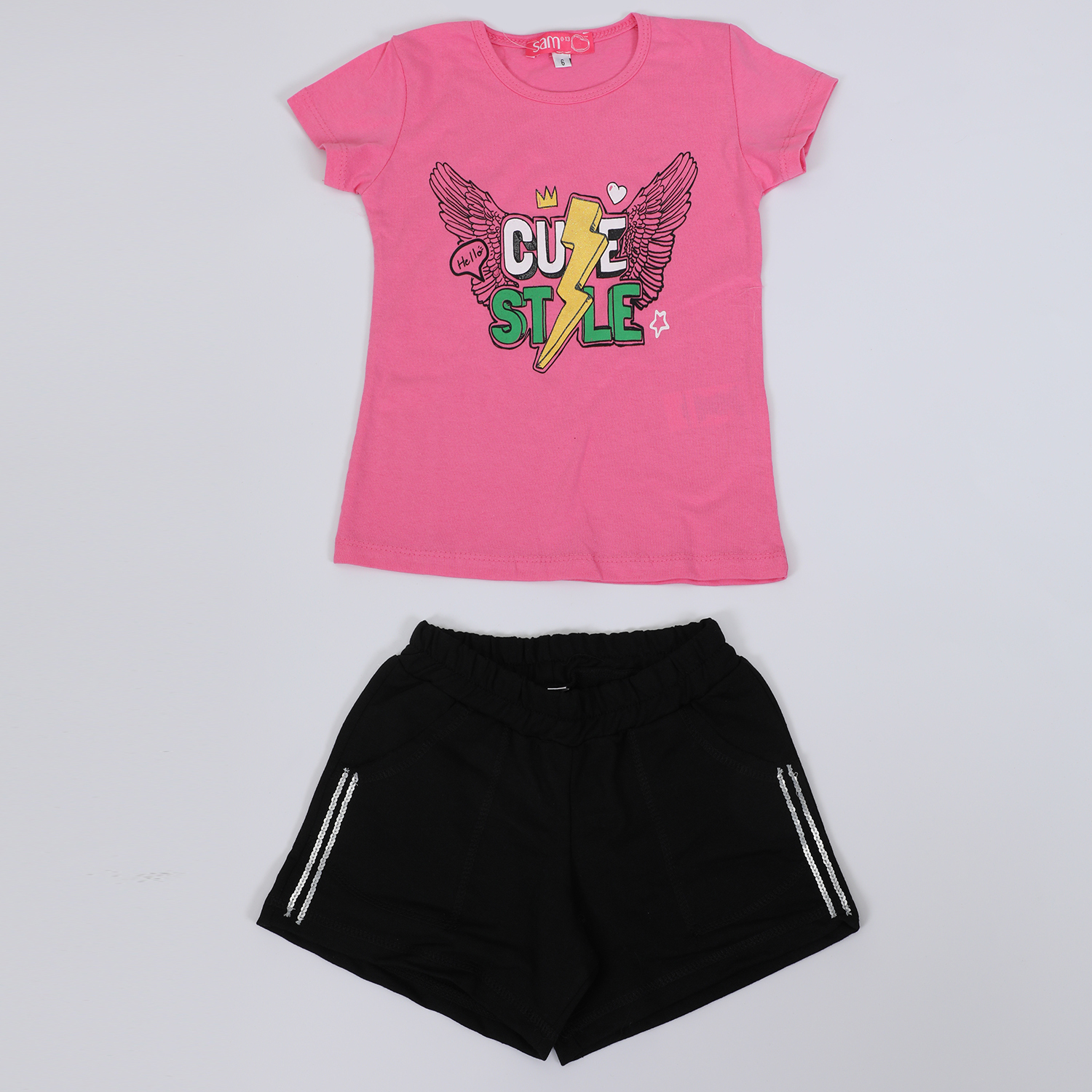 SAM 0-13 Παιδικό σετ από μπλούζα και σορτσάκι SAM 0-13 CUTE STYLE ροζ μαύρη