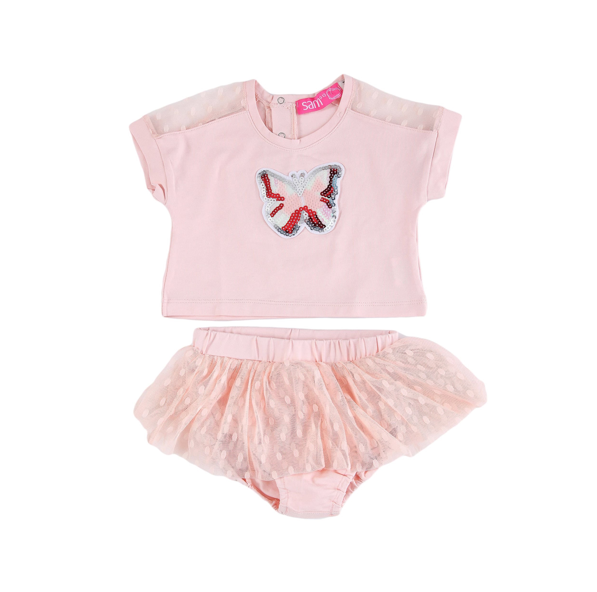 Παιδικά/Baby/Ρούχα/Σετ SAM 0-13 - Βρεφικό σετ από μπλούζα και βρακάκι SAM 0-13 σομόν