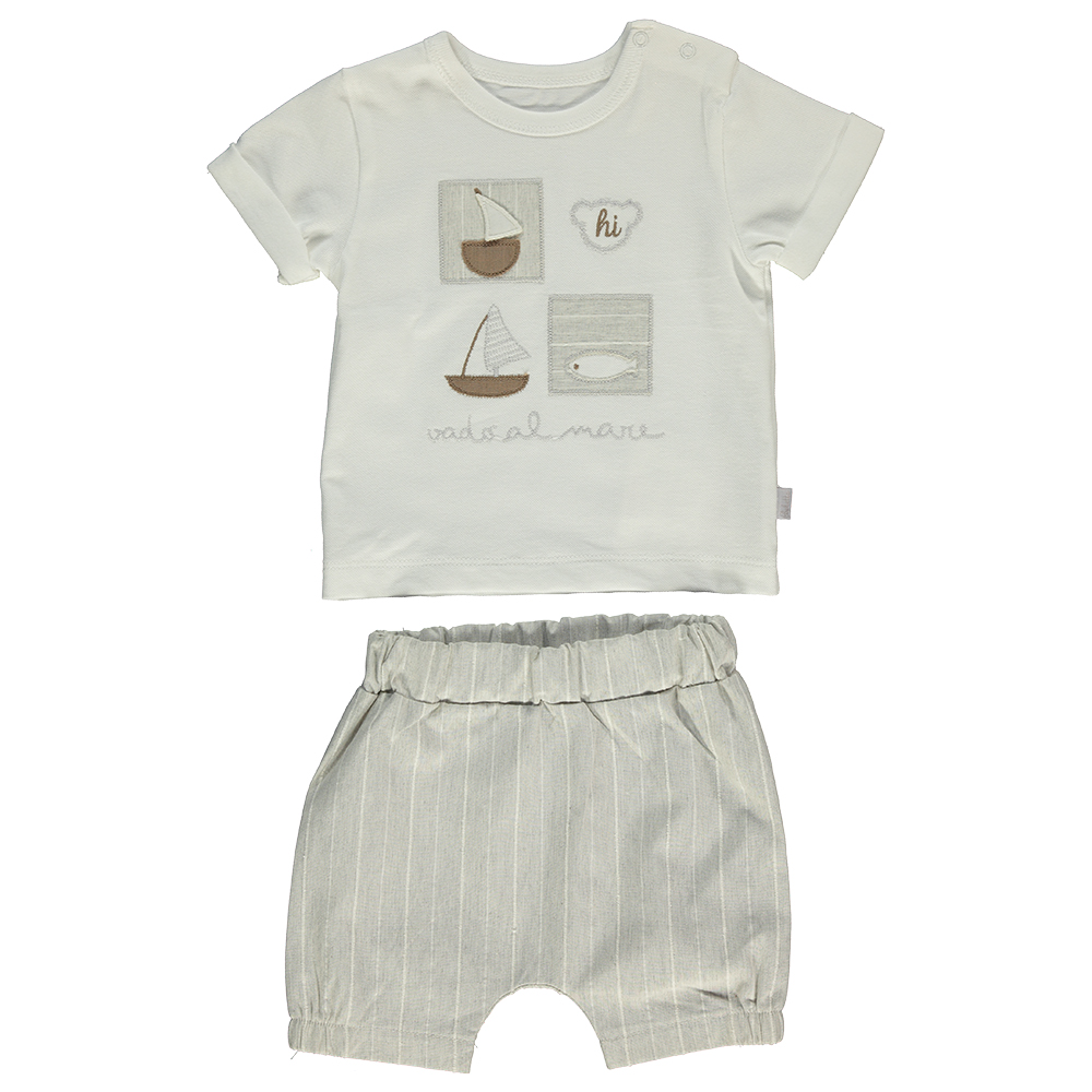 Παιδικά/Baby/Ρούχα/Σετ SAM 0-13 - Βρεφικό σετ από μπλούζα και σορτσάκι SAM 0-13 VADO AL MARE λευκό γκρι