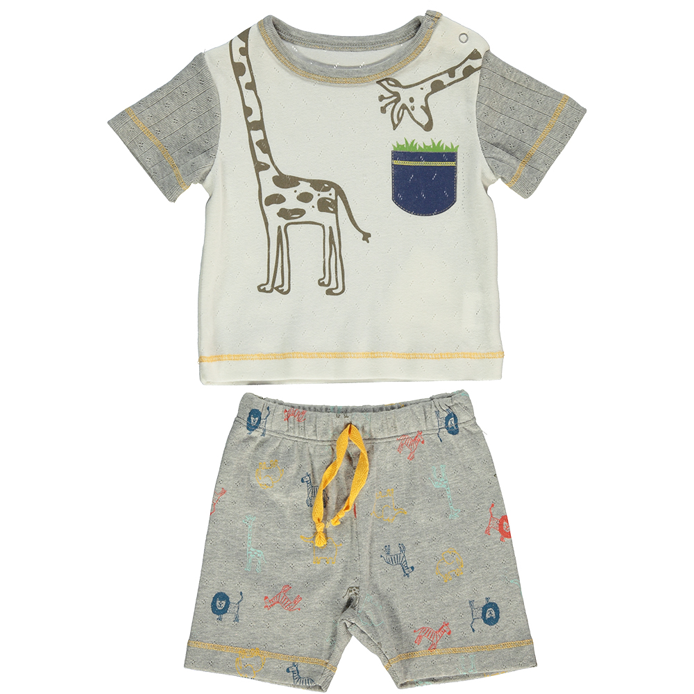 Παιδικά/Baby/Ρούχα/Σετ SAM 0-13 - Βρεφικό σετ από μπλούζα και σορτσάκι SAM 0-13 λευκό γκρι