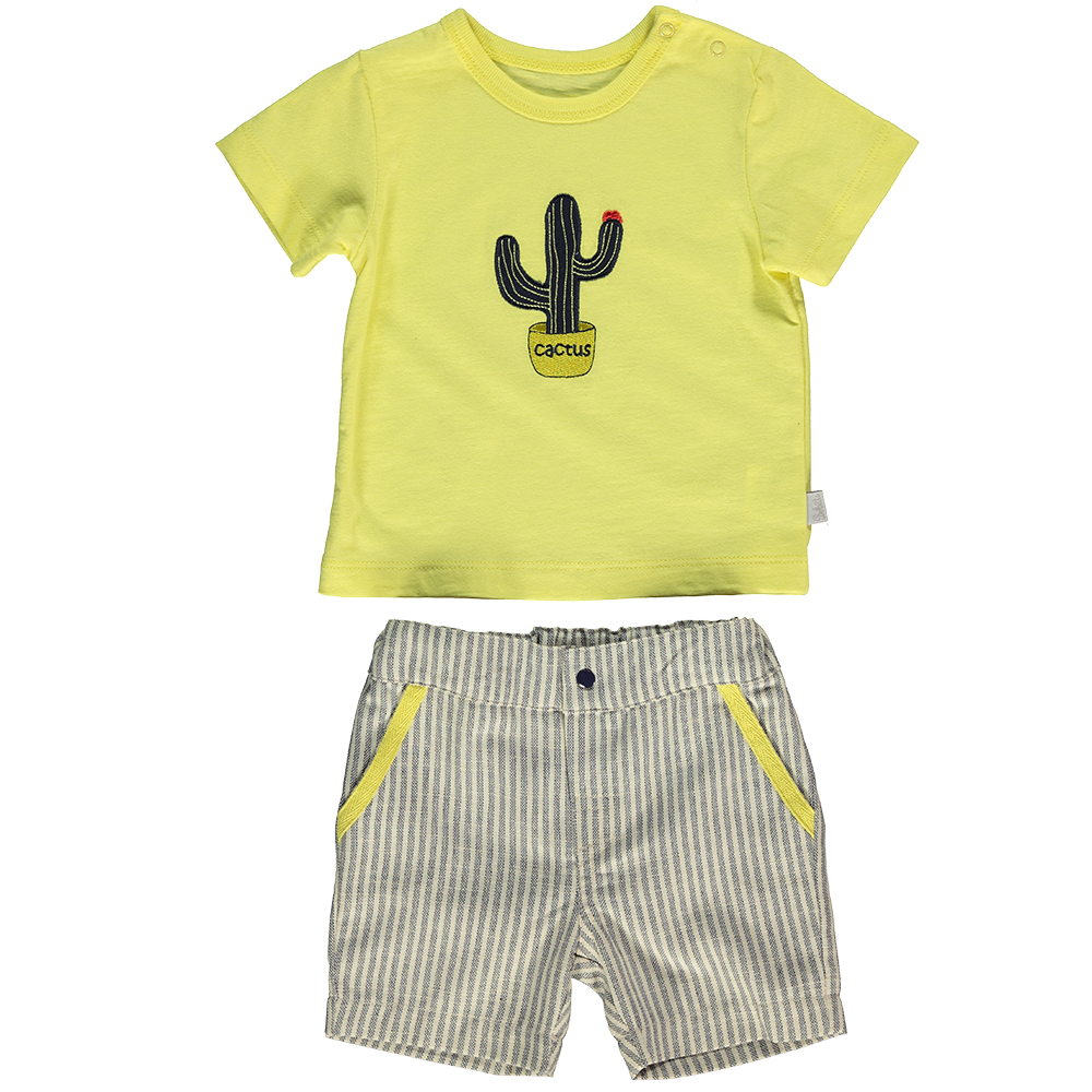 Παιδικά/Baby/Ρούχα/Σετ SAM 0-13 - Βρεφικό σετ από μπλούζα και σορτσάκι SAM 0-13 CACTUS κίτρινο γκρι