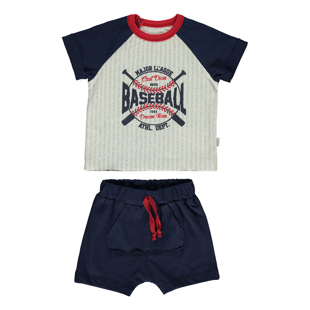 Παιδικά/Baby/Ρούχα/Σετ SAM 0-13 - Βρεφικό σετ από μπλούζα και σορτσάκι SAM 0-13 MAJOR LEAGUE BASEBALL μπλε εκρού
