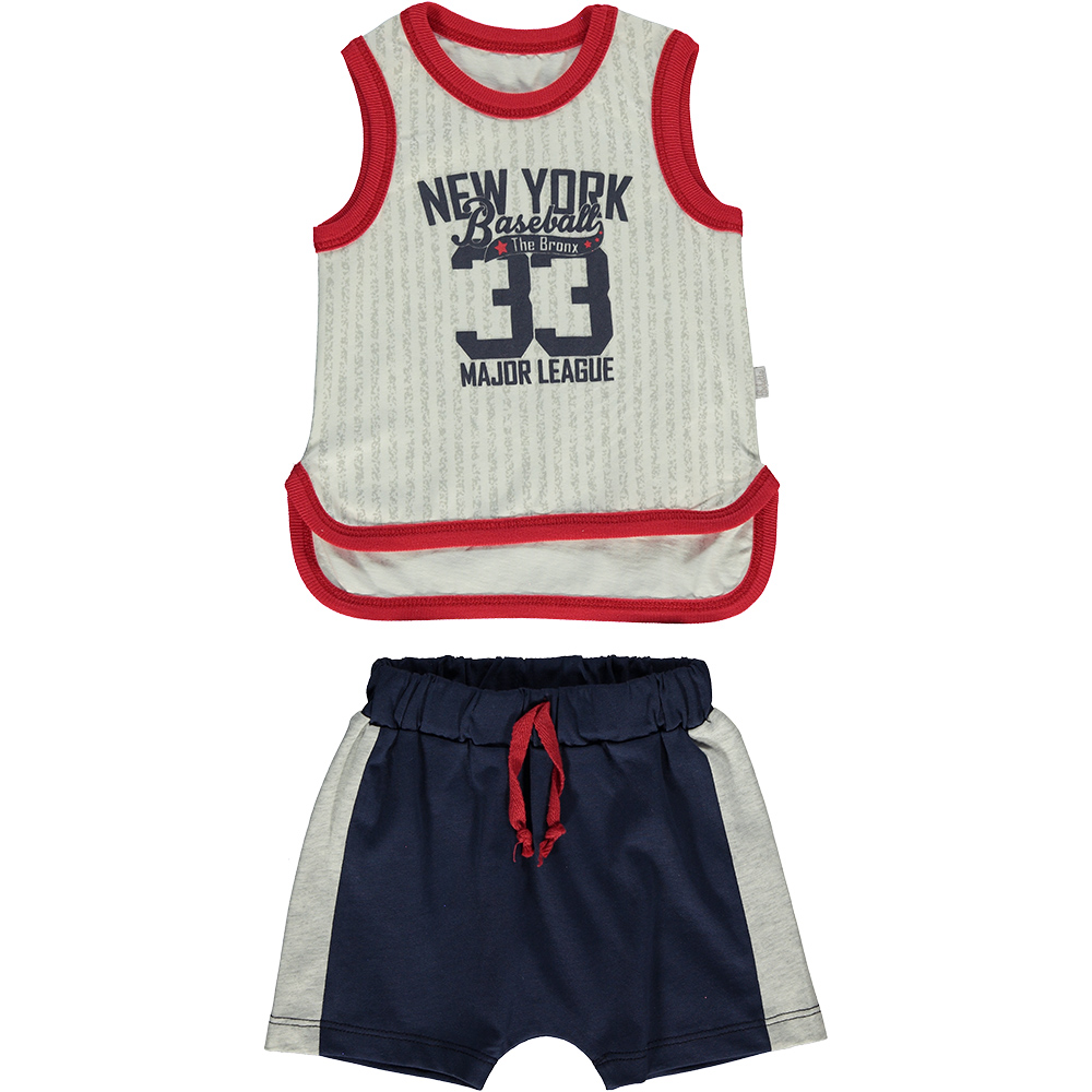 Παιδικά/Baby/Ρούχα/Σετ SAM 0-13 - Βρεφικό σετ από μπλούζα και σορτσάκι SAM 0-13 NEW YORK BASEBALL μπλε εκρού