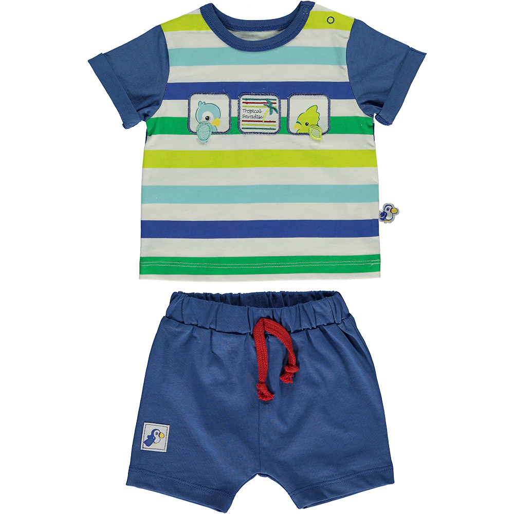 Παιδικά/Baby/Ρούχα/Σετ SAM 0-13 - Βρεφικό σετ από μπλούζα και σορτσάκι SAM 0-13 μπλε ριγέ πολύχρωμο