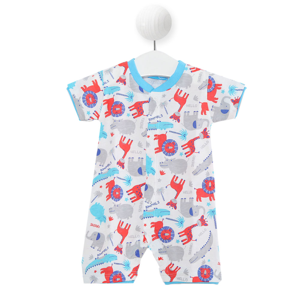 Παιδικά/Baby/Ρούχα/Φορμάκια-Κορμάκια SAM 0-13 - Βρεφικό φορμάκι SAM 0-13 πολύχρωμα ζωάκια λευκό μπλε