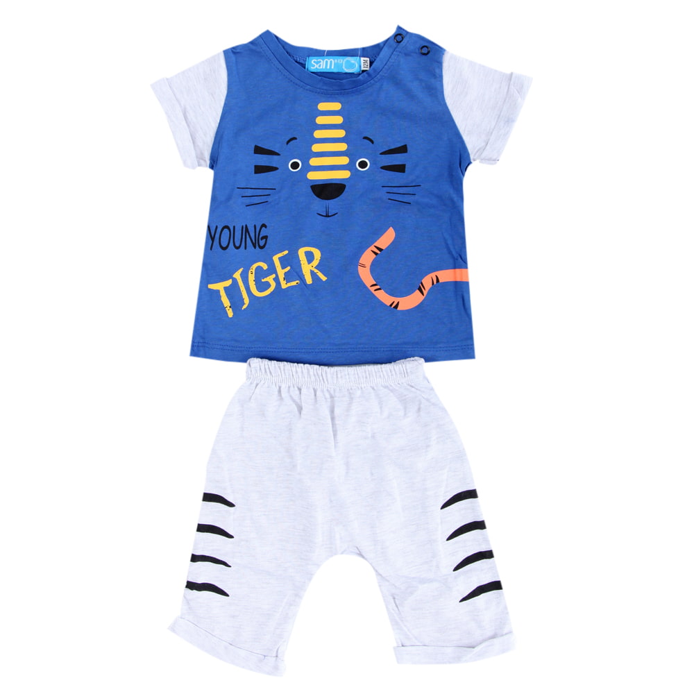 Παιδικά/Baby/Ρούχα/Σετ SAM 0-13 - Βρεφικό σετ από μπλούζα και παντελόνι SAM 0-13 YOUNG TIGER μπλε γκρι