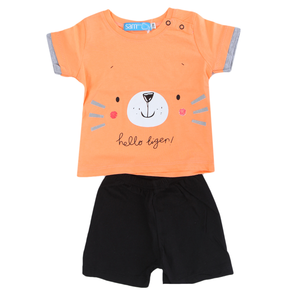 Παιδικά/Baby/Ρούχα/Σετ SAM 0-13 - Βρεφικό σετ από μπλούζα και σορτσάκι SAM 0-13 HELLO TIGER πορτοκαλι μαύρο