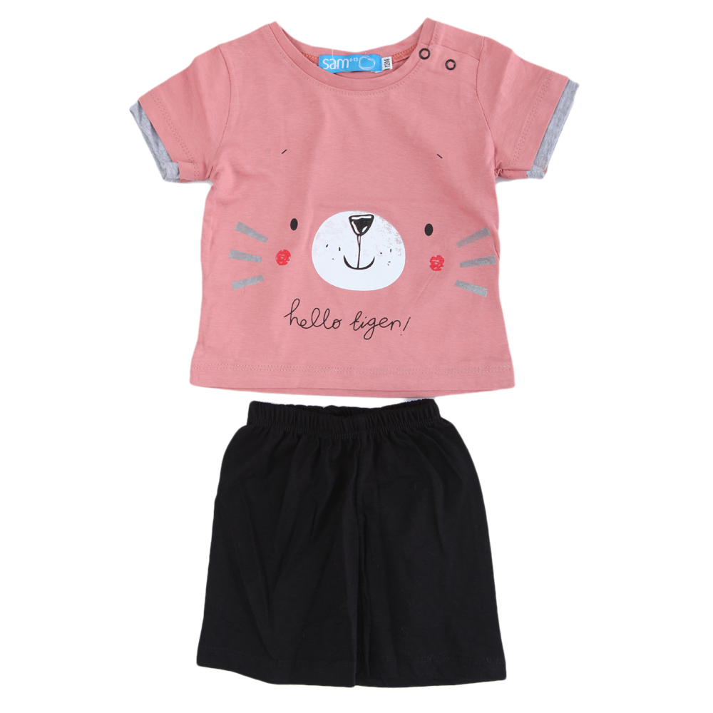 Παιδικά/Baby/Ρούχα/Σετ SAM 0-13 - Βρεφικό σετ από μπλούζα και σορτσάκι SAM 0-13 HELLO TIGER ροζ μαύρο