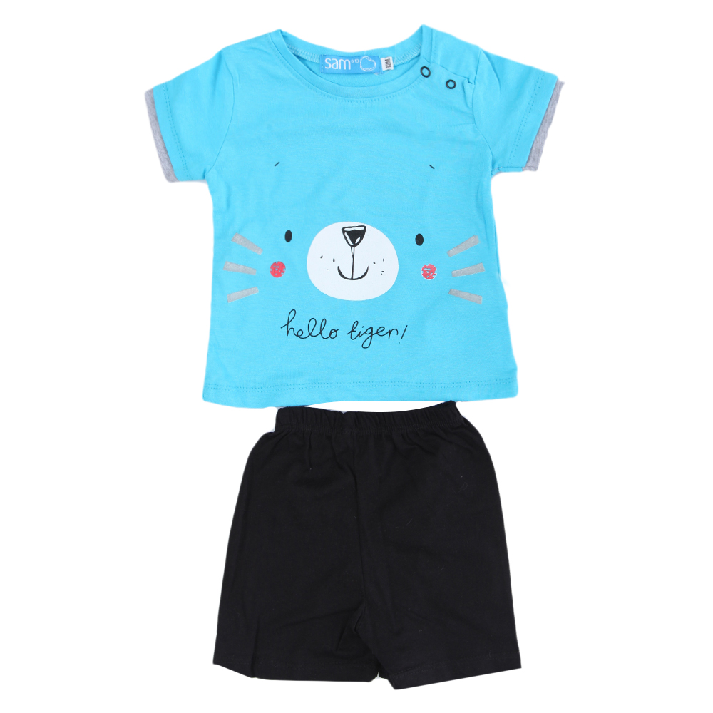 Παιδικά/Baby/Ρούχα/Σετ SAM 0-13 - Βρεφικό σετ από μπλούζα και σορτσάκι SAM 0-13 HELLO TIGER μπλε