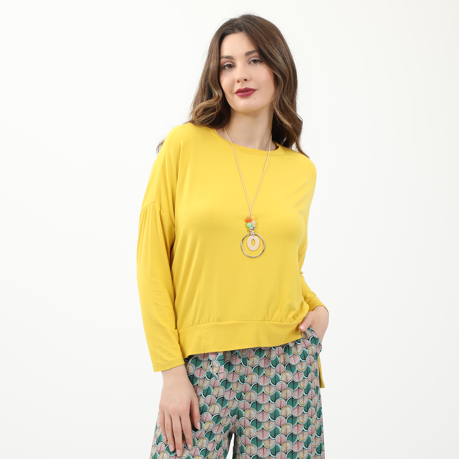 Γυναικεία/Ρούχα/Μπλούζες/Κοντομάνικες ATTRATTIVO - Γυναικεία μπλούζα και κολιέ ATTRATTIVO κιτρινο
