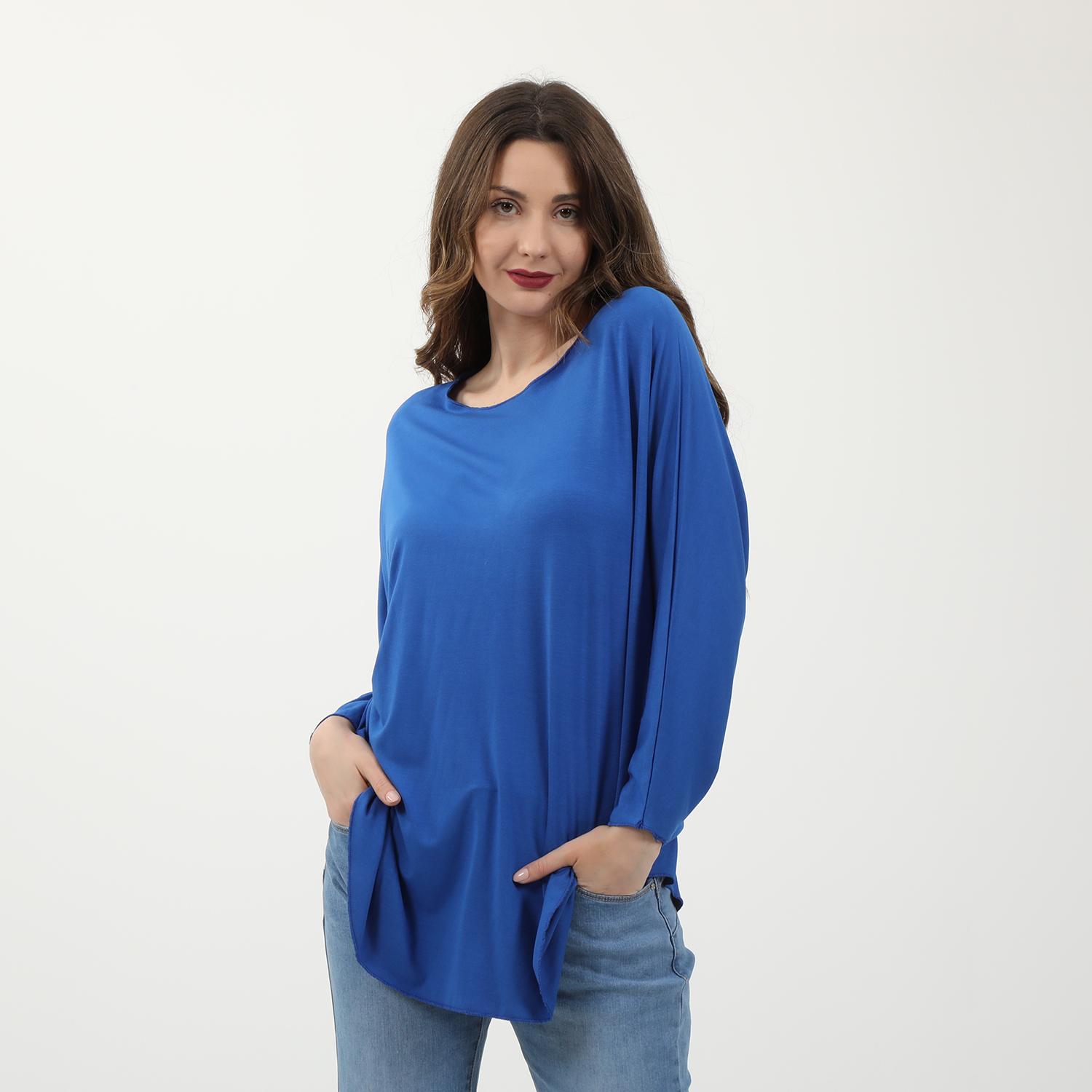 Γυναικεία/Ρούχα/Μπλούζες/Μακρυμάνικες ATTRATTIVO - Γυναικεία μακριά μπλούζα ATTRATTIVO μπλε