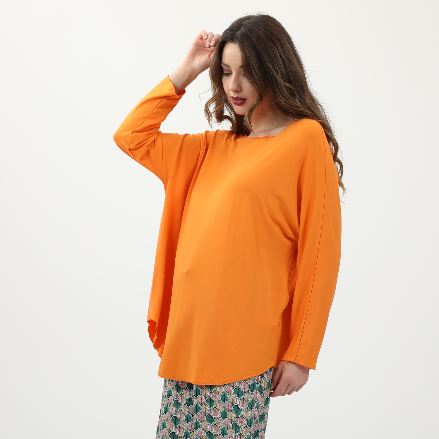 Γυναικεία/Ρούχα/Μπλούζες/Μακρυμάνικες ATTRATTIVO - Γυναικεία μακριά μπλούζα ATTRATTIVO πορτοκαλί