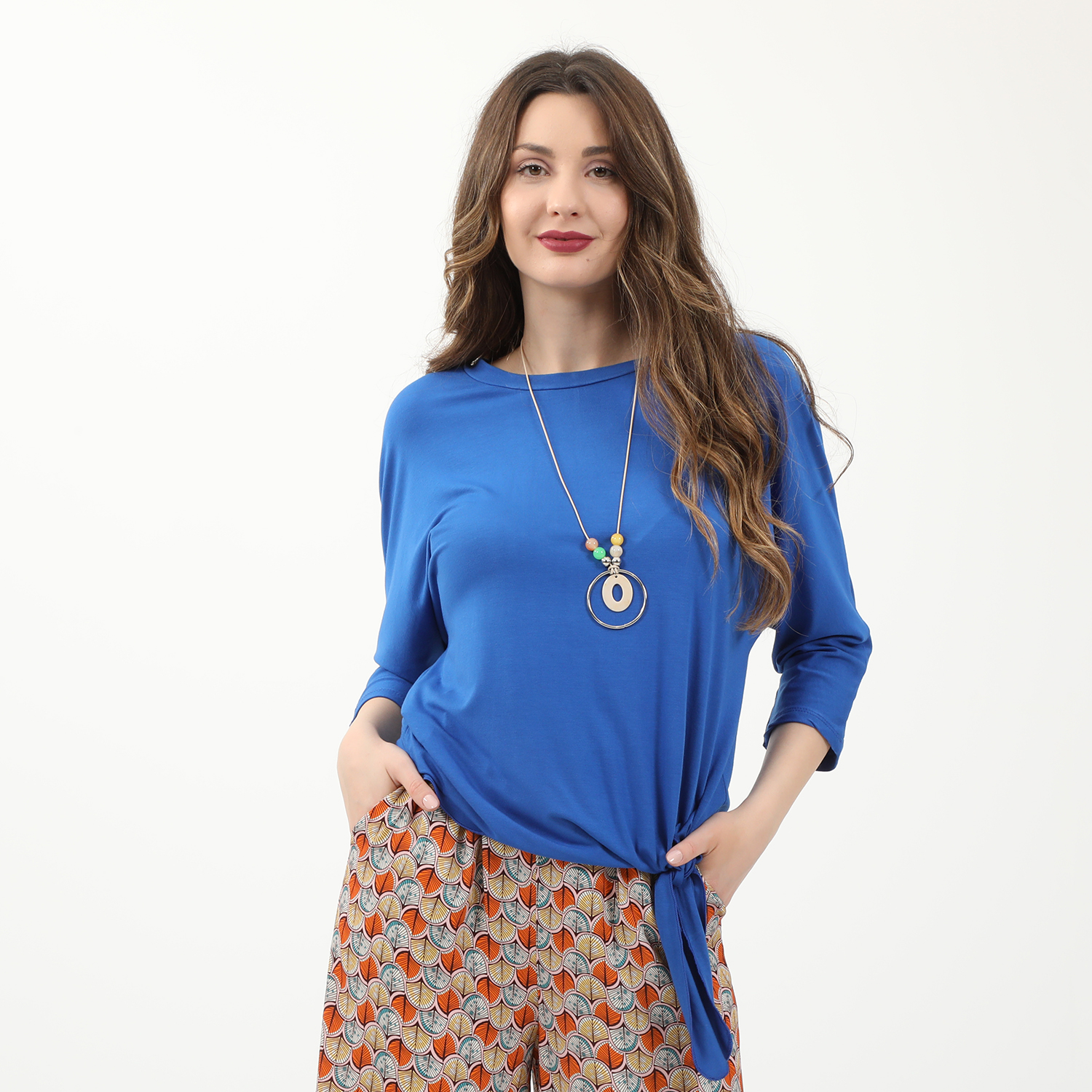 Γυναικεία/Ρούχα/Μπλούζες/Μακρυμάνικες ATTRATTIVO - Γυναικεία μπλούζα και κολιέ ATTRATTIVO μπλε