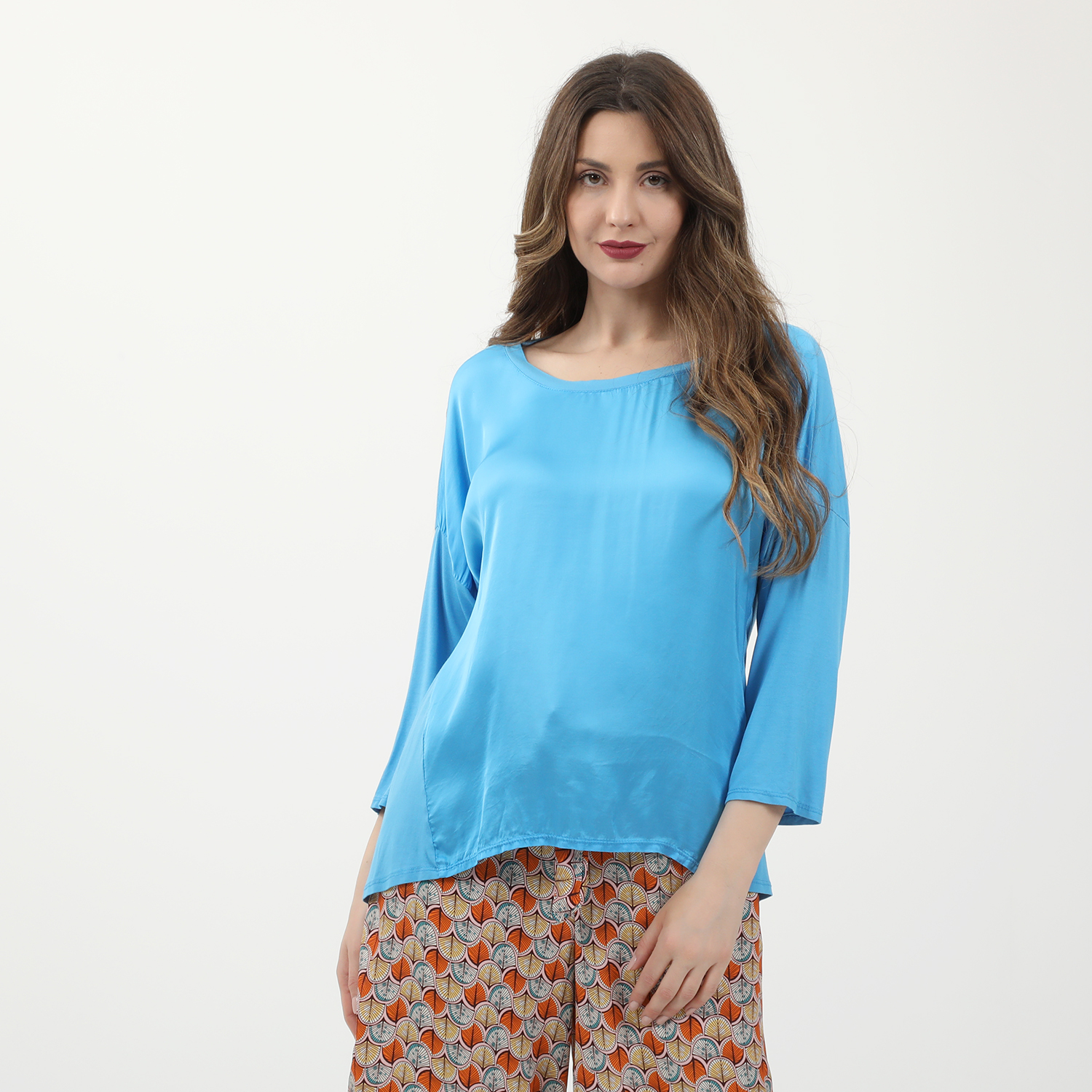 Γυναικεία/Ρούχα/Μπλούζες/Μακρυμάνικες 'ALE - Γυναικεία μεταξωτή μπλούζα 'ALE μπλε