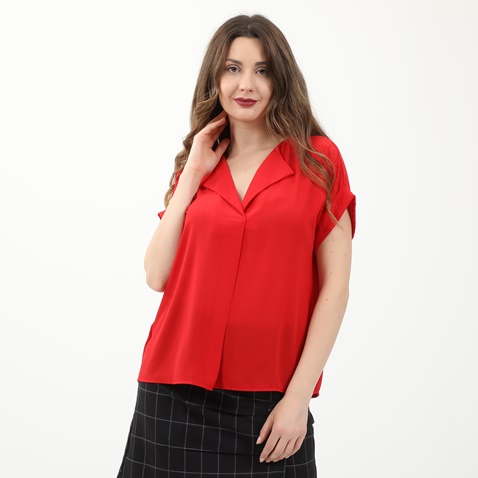 ATTRATTIVO-Γυναικείο top σε στιλ πουκαμίσου ATTRATTIVO κόκκινο