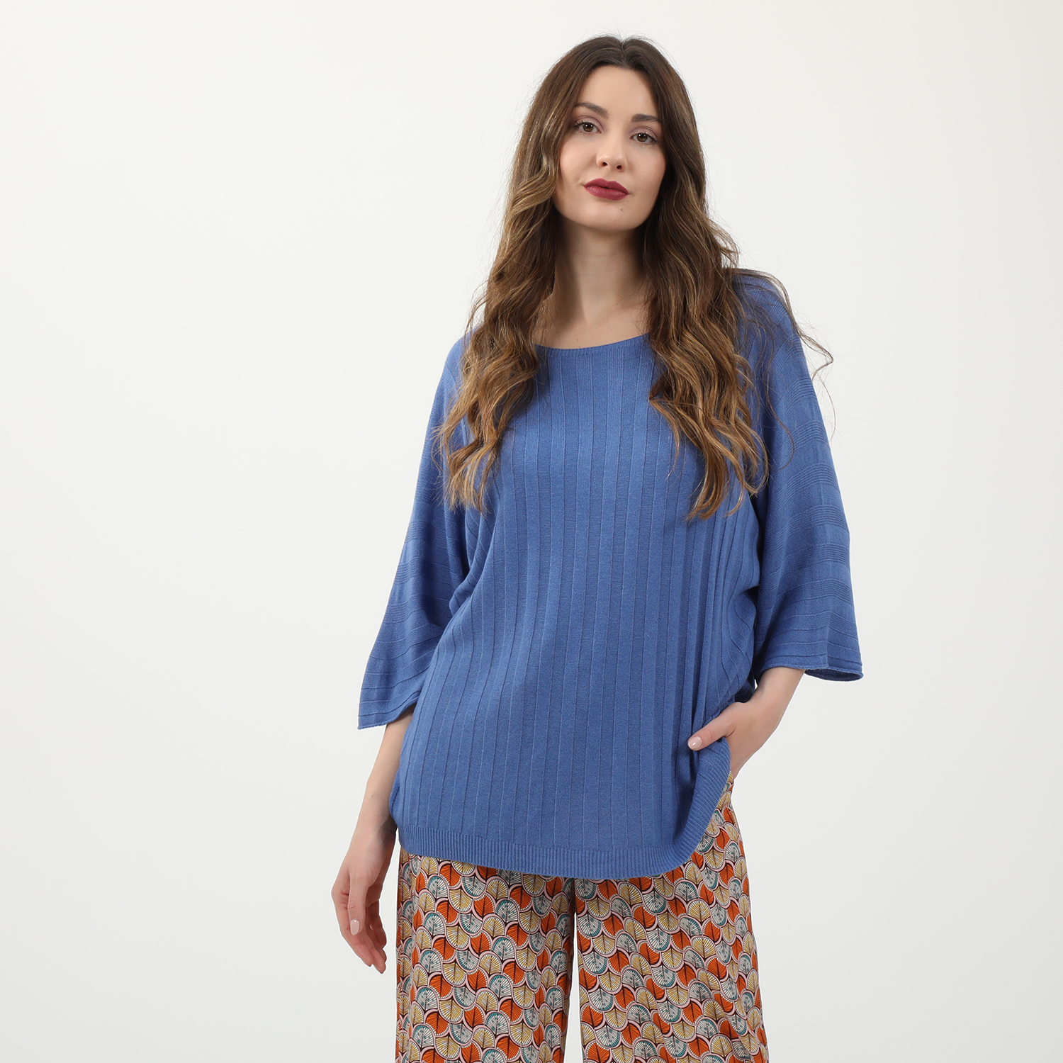 Γυναικεία/Ρούχα/Μπλούζες/Μακρυμάνικες ATTRATTIVO - Γυναικείο ελαφρύ πλεκτό ATTRATTIVO μπλε