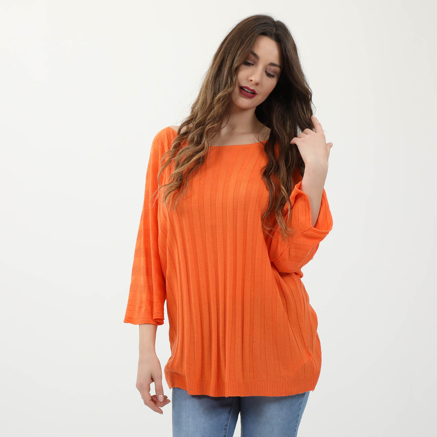 Γυναικεία/Ρούχα/Μπλούζες/Μακρυμάνικες ATTRATTIVO - Γυναικείο ελαφρύ πλεκτό ATTRATTIVO πορτοκαλί