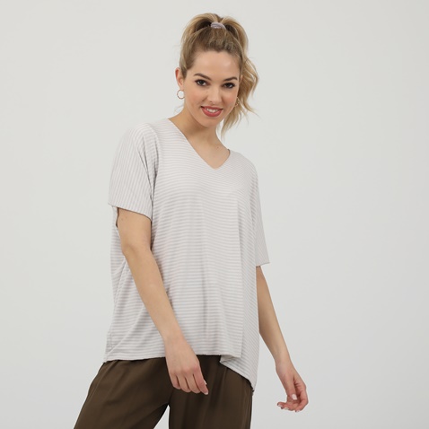 ATTRATTIVO-Γυναικεία μπλούζα ATTRATTIVO λευκή μπεζ ριγέ