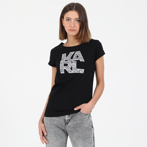KARL LAGERFELD-Γυναικείo t-shirt KARL LAGERFELD CO T-SHIRT μαύρο