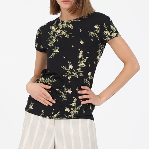 TED BAKER-Γυναικεία μπλούζα TED BAKER PAPYRUS PRINTED FITTED TEE μαύρη κίτρινη