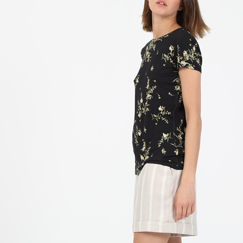 TED BAKER-Γυναικεία μπλούζα TED BAKER PAPYRUS PRINTED FITTED TEE μαύρη κίτρινη