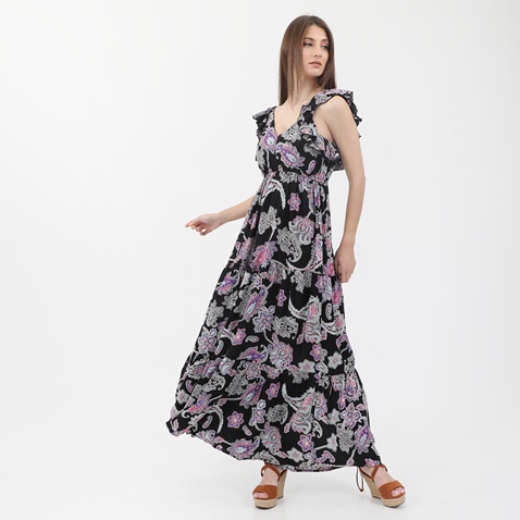 'ALE-Γυναικείο maxi φόρεμα 'ALE μαύρο floral