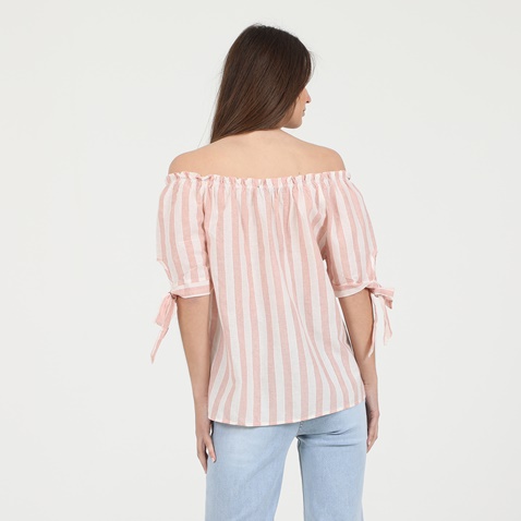 ATTRATTIVO-Γυναικεία off the shoulders μπλούζα ATTRATTIVO ριγέ λευκή ροζ