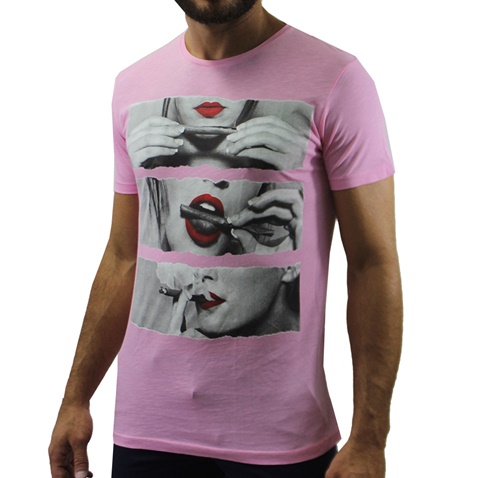 DORS-Ανδρικό t-shirt με στάμπα DORS ροζ